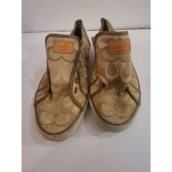 Coach Dee Signature Women's Tan Lace-Up Low Top Sneaker Shoes Size 9B - Picture 1 of 6
